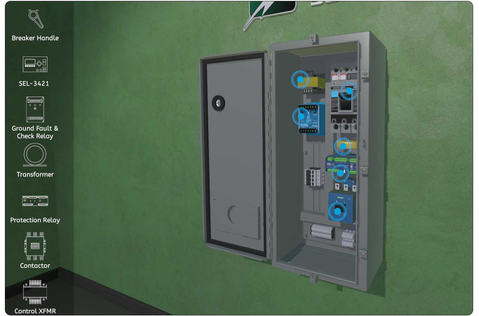 Interactive 3D showroom of industrial gas metering equipment running in a browser